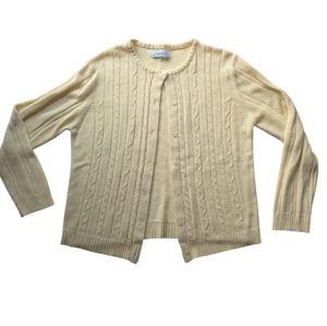 Vintage Yellow Cable Knit Cardigan Grandmacore Cozy Cottagecore Medium